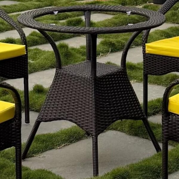 Modern outdoor chair and coffee table set for patio, balcony, or garden seating.