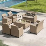 "Modern outdoor rattan wicker patio furniture set with cushioned seating and glass-top table, perfect for garden, balcony, or backyard."