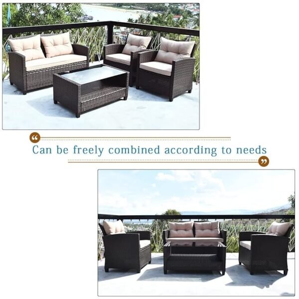 “Shop outdoor rattan wicker patio set with cushions & center table. Perfect for garden, balcony & backyard seating. Durable, stylish & weather-resistant.”