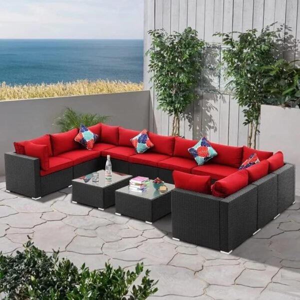 Luxury Outdoor Rattan Wicker 12-Seater Sofa Set with Center Table – All-Weather Garden & Patio Furniture