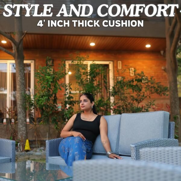 4 Pieces Rattan Sofa Set with Glass Center Table and Soft Washable Cushion for Outdoor Porch, Terrece - Image 5