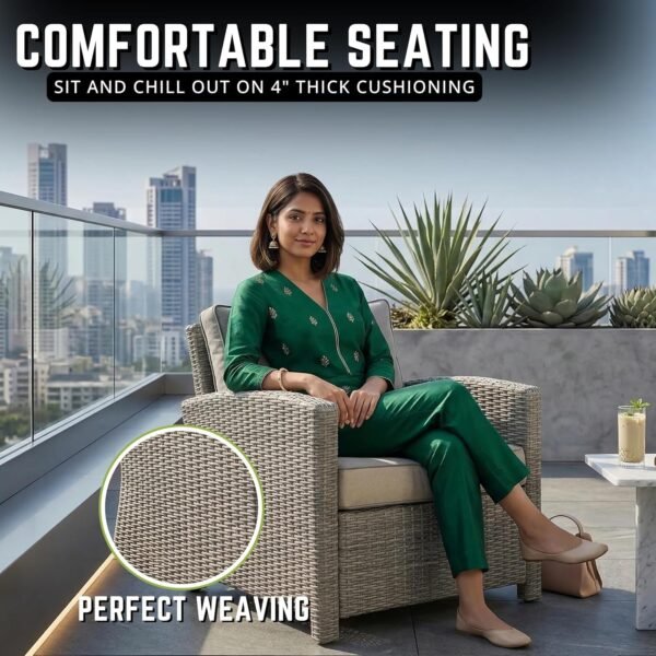 4 Pieces Rattan Sofa Set with Glass Center Table and Soft Washable Cushion for Outdoor Porch, Terrece - Image 7