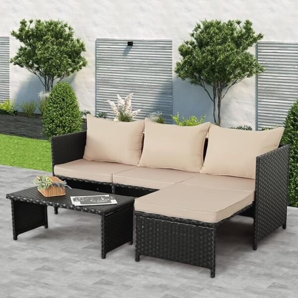 3 pcs all-weather outdoor conversational sofa set with cushioned seating for patio, garden, or poolside use"