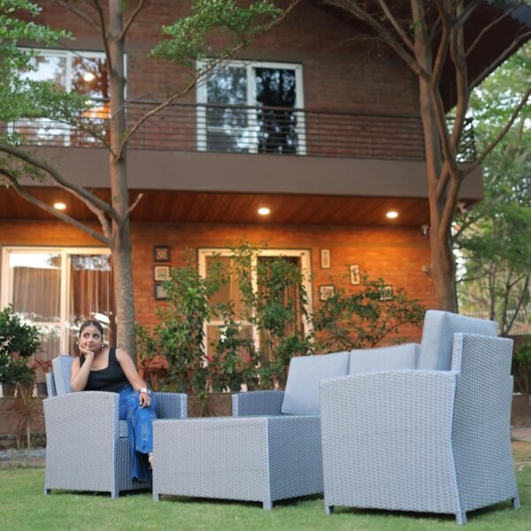 4 Pieces Rattan Sofa Set with Glass Center Table and Soft Washable Cushion for Outdoor Porch, Terrece - Image 4