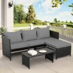 3 pcs outdoor PE rattan furniture set with cushioned seating for patio, garden, or balcony"