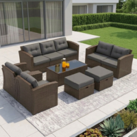 LOCCUS 7 Piece Outdoor Conversation Patio Furniture Set - Dark Brown & Grey