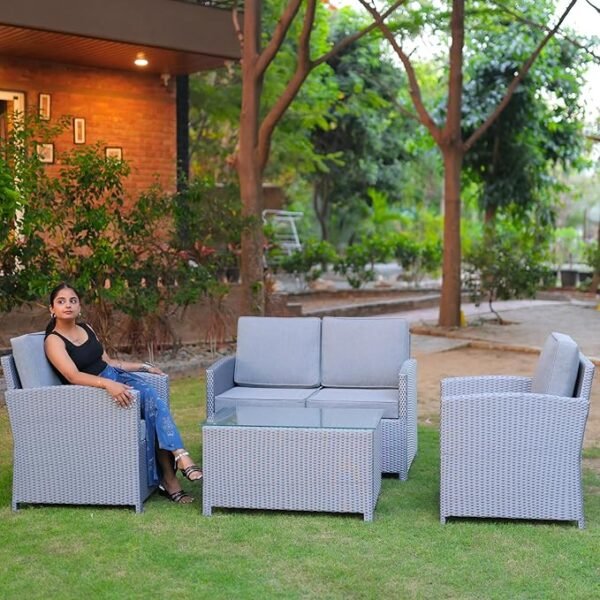 4 Pieces Rattan Sofa Set with Glass Center Table and Soft Washable Cushion for Outdoor Porch, Terrece