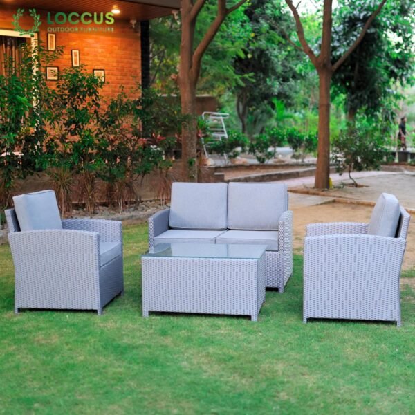 4 Pieces Rattan Sofa Set with Glass Center Table and Soft Washable Cushion for Outdoor Porch, Terrece - Image 9