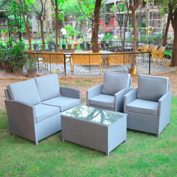 4 Pieces Rattan Sofa Set with Glass Center Table and Soft Washable Cushion for Outdoor Porch, Terrece - Image 2