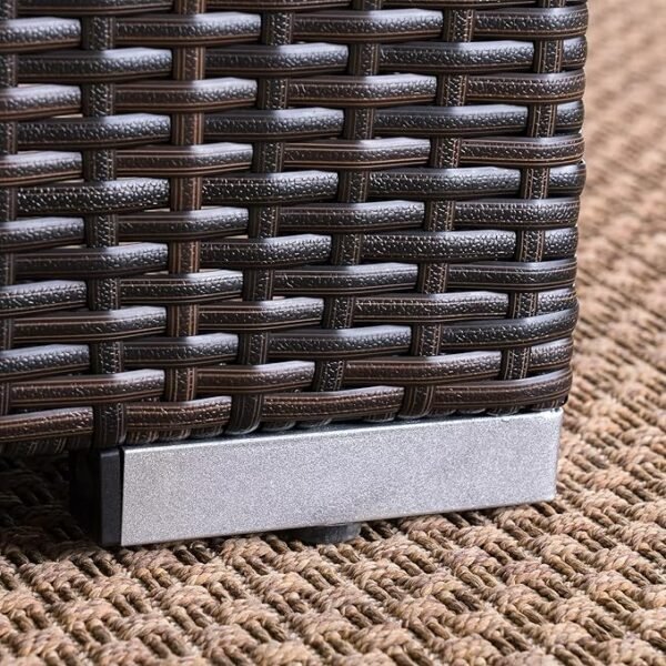Rattan wicker patio sofa set with cushions in a modern outdoor garden setting