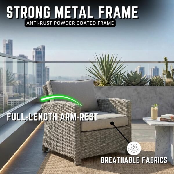 4 Pieces Rattan Sofa Set with Glass Center Table and Soft Washable Cushion for Outdoor Porch, Terrece - Image 8