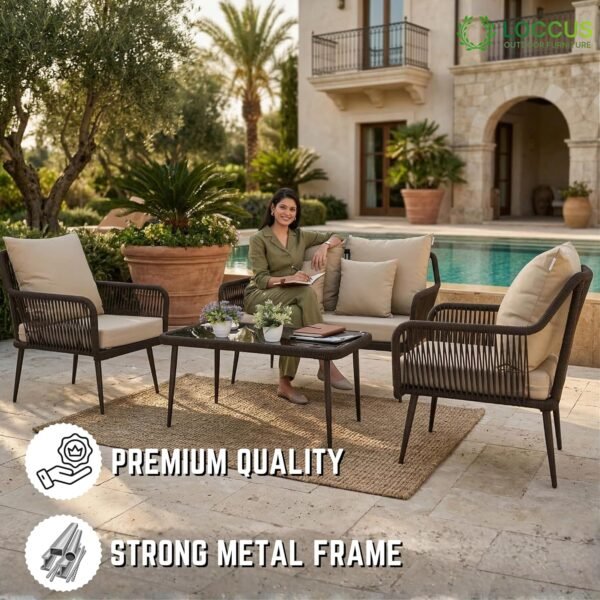 LOCCUS 4 Seater Sofa Outdoor Conversation Patio Garden Rope Furniture Set - Image 4