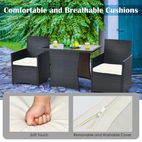 Two rectangular outdoor dining cushions in neutral tones, designed for patio furniture
