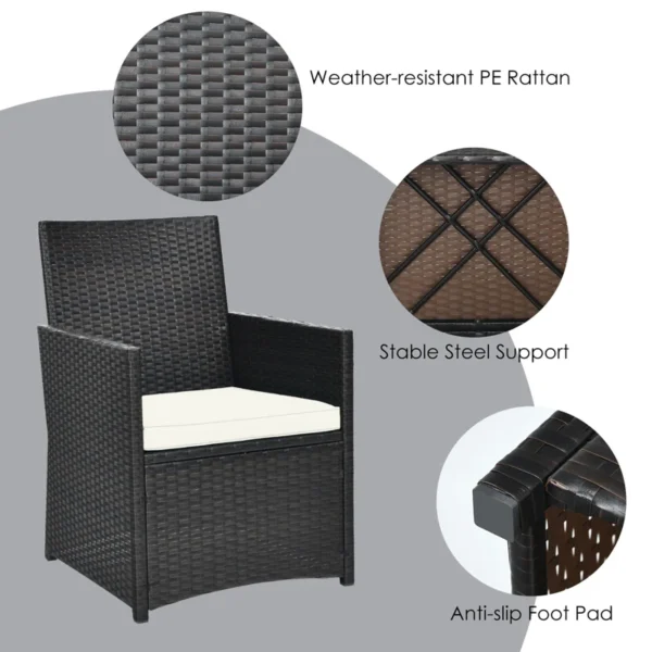 Two rectangular outdoor dining cushions in neutral tones, designed for patio furniture