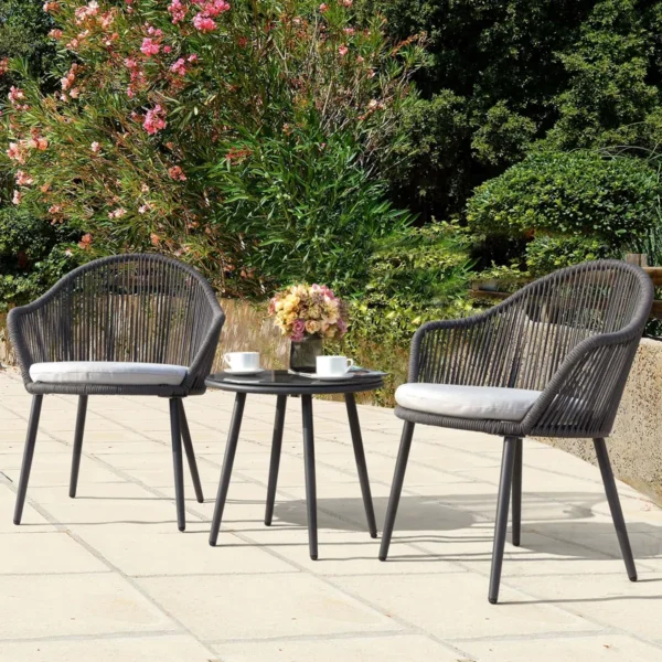 "Stylish outdoor patio set with comfortable chairs and a matching coffee table, perfect for garden, balcony, or backyard relaxation."