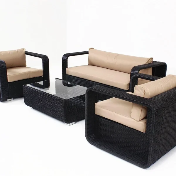 Modern outdoor rattan wicker sofa set with cushions, perfect for patio, garden, and balcony seating.