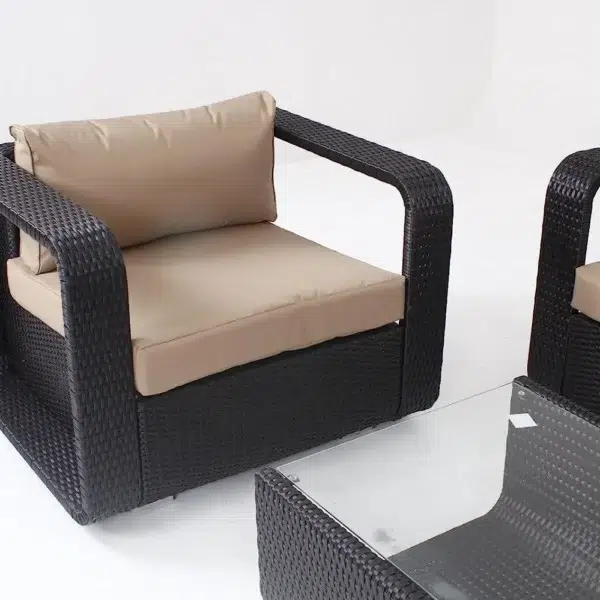Modern outdoor rattan wicker sofa set with cushions, perfect for patio, garden, and balcony seating.