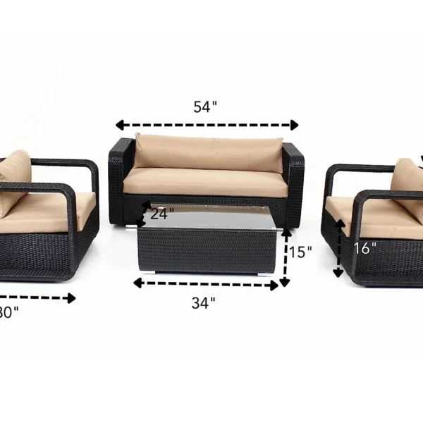 Modern outdoor rattan wicker sofa set with cushions, perfect for patio, garden, and balcony seating.