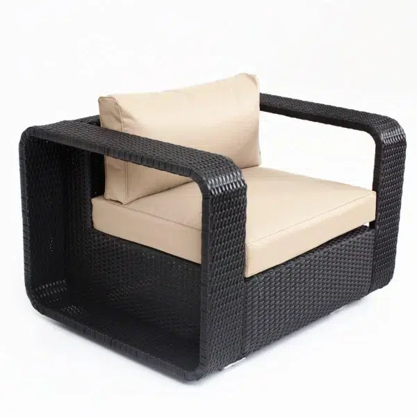 Modern outdoor rattan wicker sofa set with cushions, perfect for patio, garden, and balcony seating.