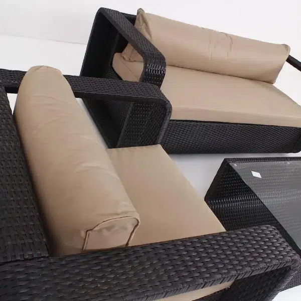 Modern outdoor rattan wicker sofa set with cushions, perfect for patio, garden, and balcony seating.