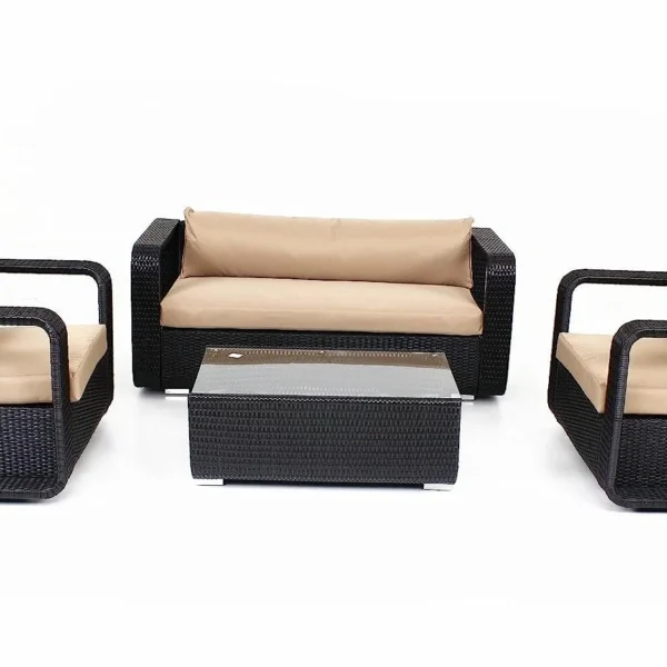 Modern outdoor rattan wicker sofa set with cushions, perfect for patio, garden, and balcony seating.