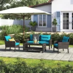 4-Piece Sectional Set – Includes sofa pieces, table, and cushions for complete outdoor lounging.