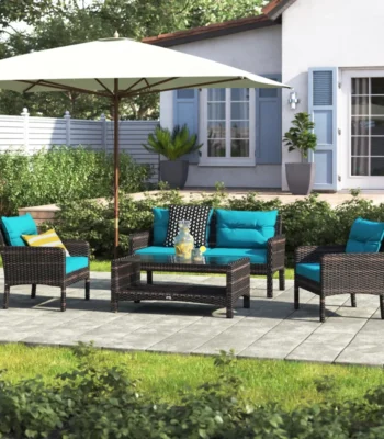 4-Piece Sectional Set – Includes sofa pieces, table, and cushions for complete outdoor lounging.