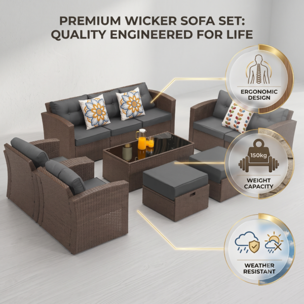 LOCCUS 7 Piece Outdoor Conversation Patio Furniture Set - Dark Brown & Grey - Image 8