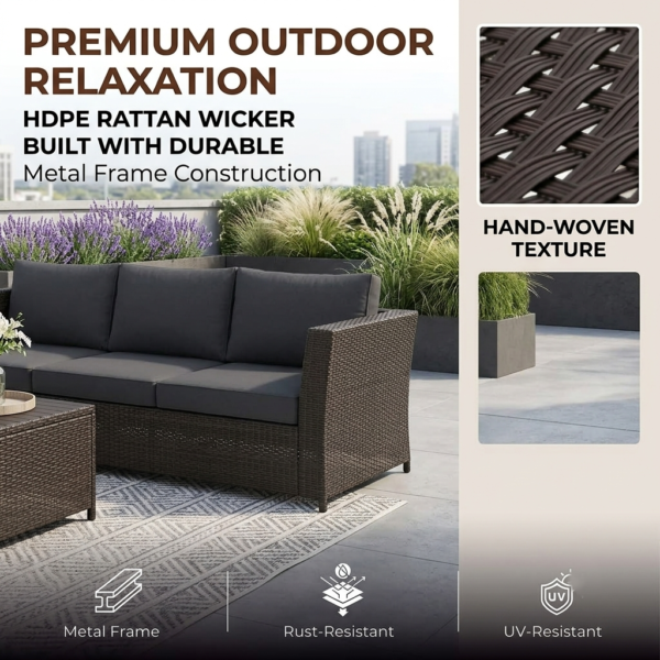 LOCCUS 7 Piece Outdoor Conversation Patio Furniture Set - Dark Brown & Grey - Image 6
