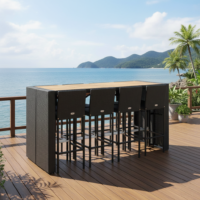LOCCUS 9-Piece Outdoor Patio Rattan Bar Set (Black and Off-white)