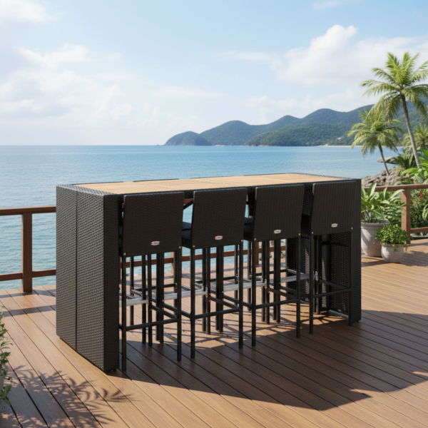 LOCCUS 9-Piece Outdoor Patio Rattan Bar Set - Black and Off-white
