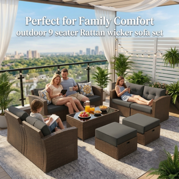 LOCCUS 7 Piece Outdoor Conversation Patio Furniture Set - Dark Brown & Grey - Image 2