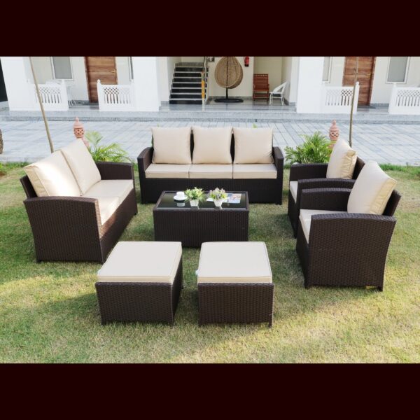 9-Seater Outdoor Rattan Wicker Sofa Set with Cushions and Ottoman for Patio or Garden