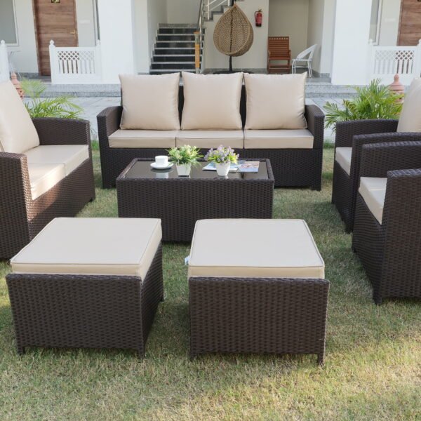 9-Seater Outdoor Rattan Wicker Sofa Set with Cushions and Ottoman for Patio or Garden