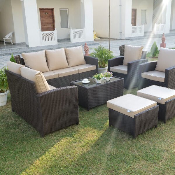9-Seater Outdoor Rattan Wicker Sofa Set with Cushions and Ottoman for Patio or Garden
