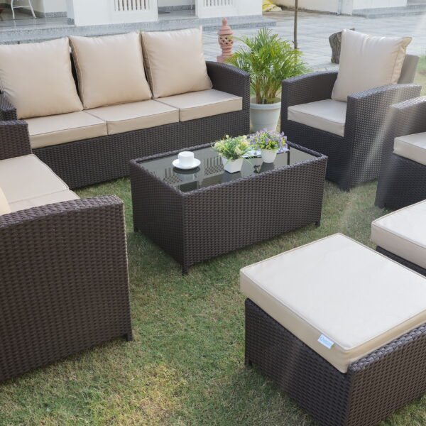 9-Seater Outdoor Rattan Wicker Sofa Set with Cushions and Ottoman for Patio or Garden