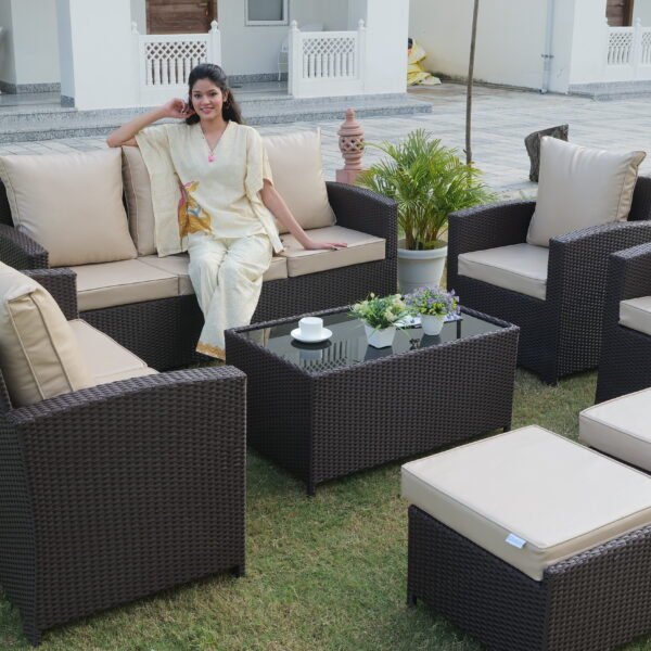 9-Seater Outdoor Rattan Wicker Sofa Set with Cushions and Ottoman for Patio or Garden