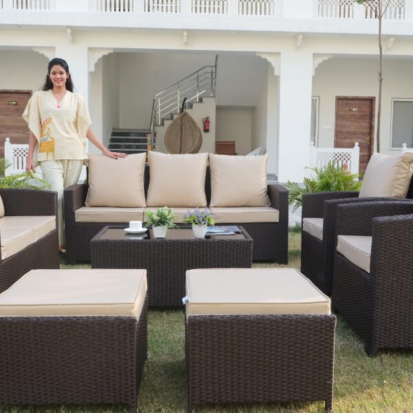 9-Seater Outdoor Rattan Wicker Sofa Set with Cushions and Ottoman for Patio or Garden