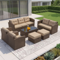 LOCCUS 7 Piece Outdoor Conversation Patio Furniture Set - Dark Brown & Cream