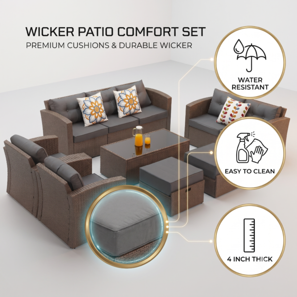 LOCCUS 7 Piece Outdoor Conversation Patio Furniture Set - Dark Brown & Grey - Image 7