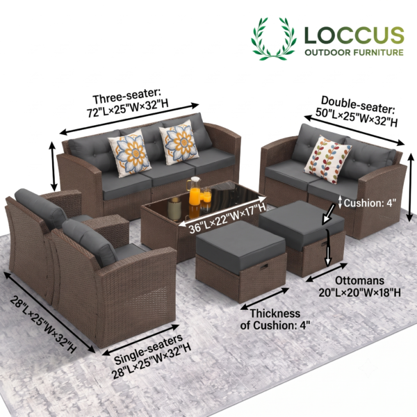 LOCCUS 7 Piece Outdoor Conversation Patio Furniture Set - Dark Brown & Grey - Image 3