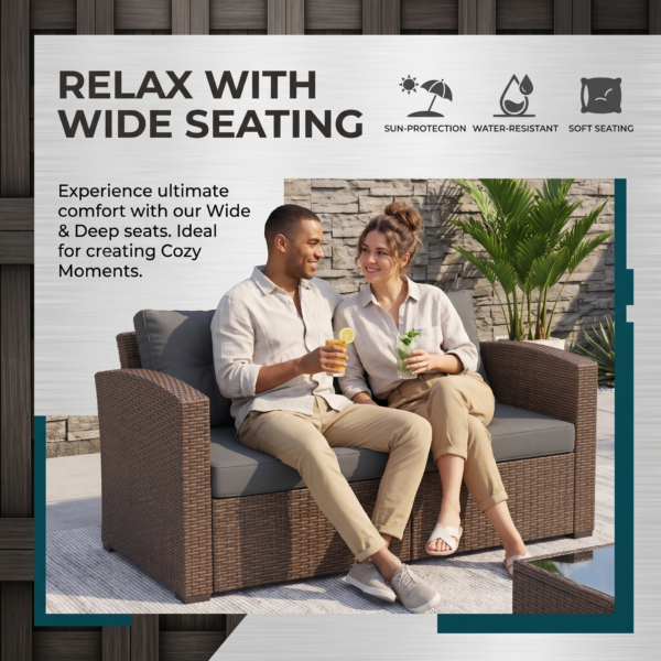 LOCCUS 7 Piece Outdoor Conversation Patio Furniture Set - Dark Brown & Grey - Image 5