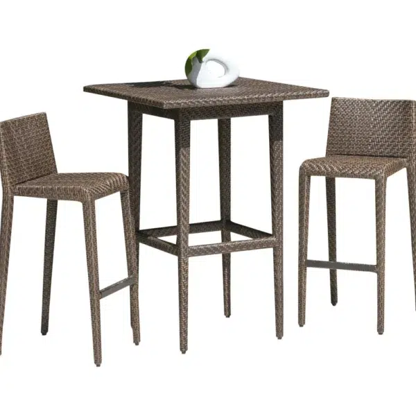 outdoor patio rope bar set with dining table and stools in modern woven design”