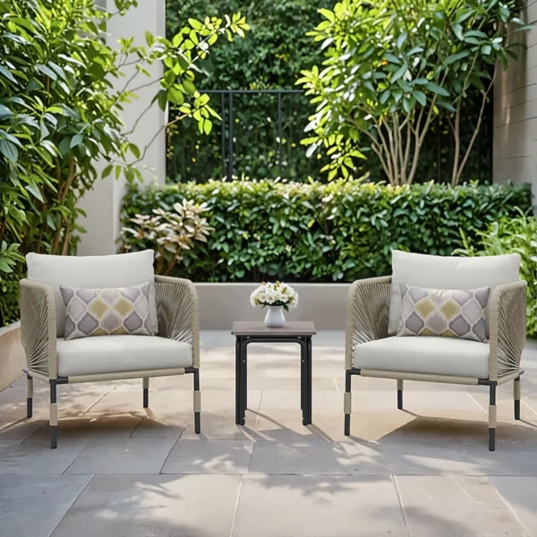 armchair with cushioned seat and matching round center table in a modern living room setup