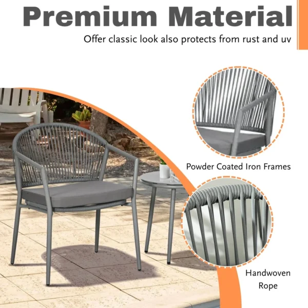 Rope chair set with center table, modern woven design, comfortable outdoor and indoor seating