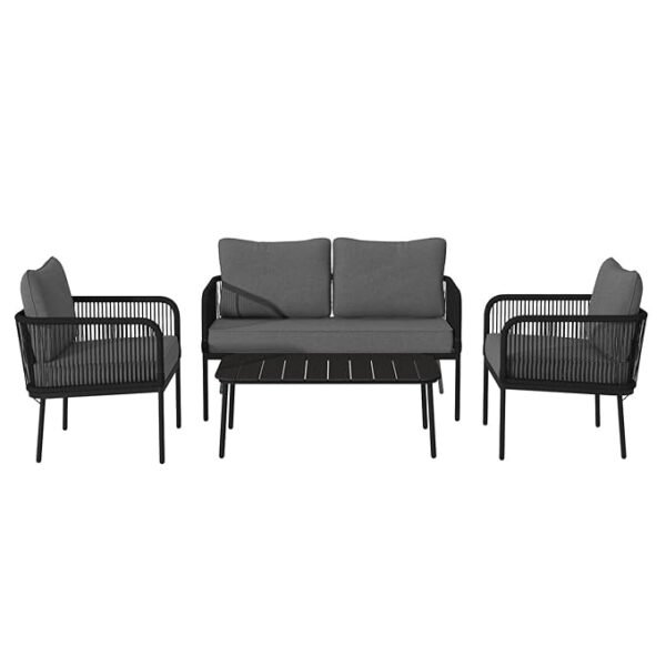 Rope sofa set with comfortable cushions, perfect for indoor and outdoor living spaces