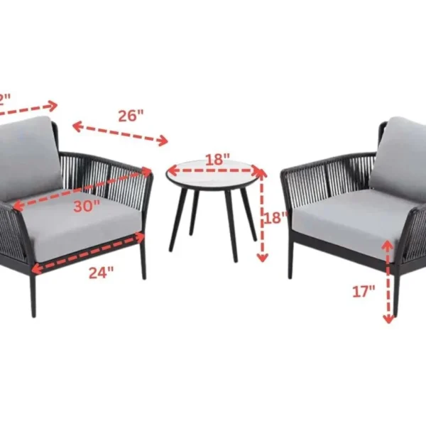 Rope chair set with center table, modern woven design, comfortable outdoor and indoor seating