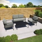 “4 seater outdoor indoor sofa set with cushions and center table, stylish patio furniture for garden, balcony, or living room”