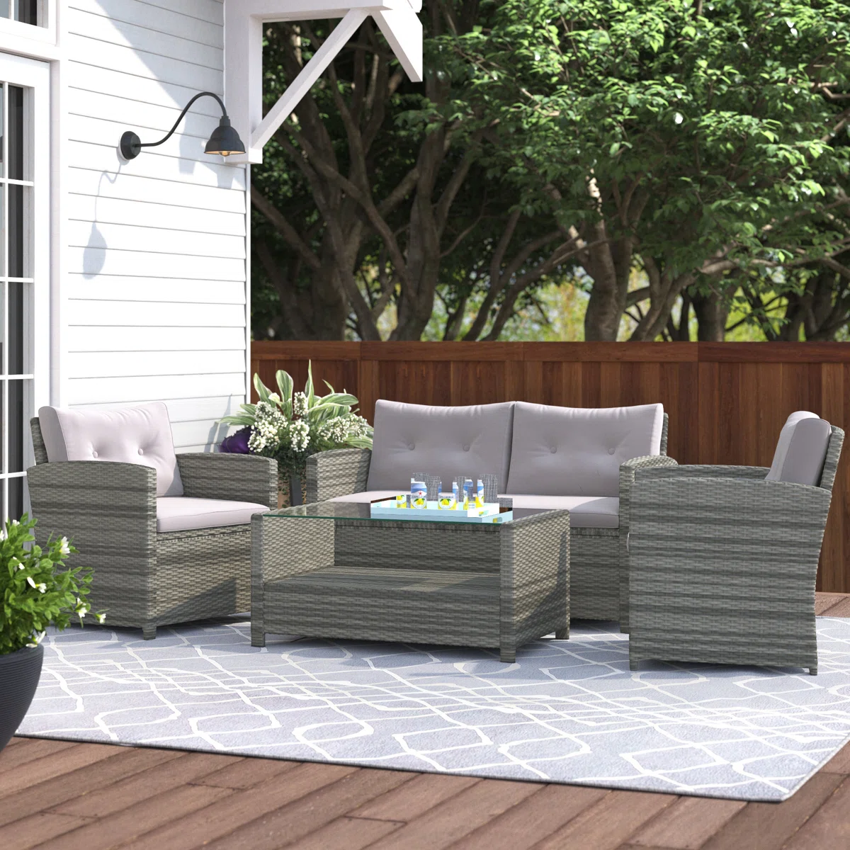 Modern 4-seater sofa set in neutral color with plush cushions and wooden frame, ideal for living room seating