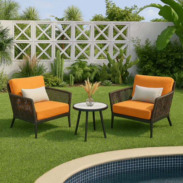 Modern rope design outdoor sofa set with cushions for balcony and terrace